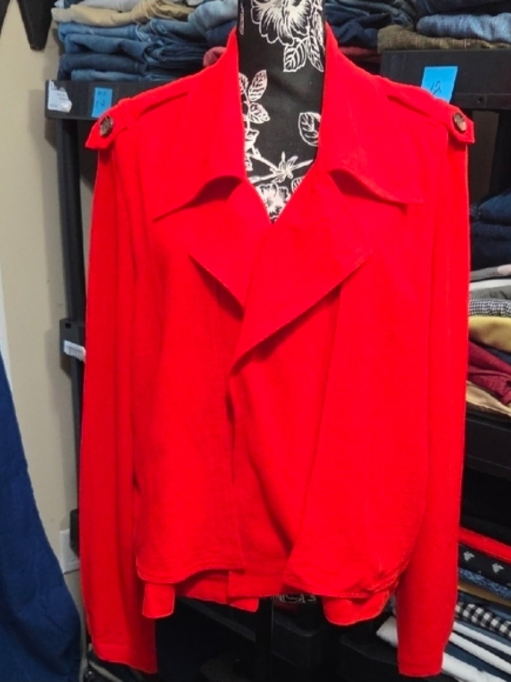 Cato Bright Red Open-Front Draped Trench Jacket